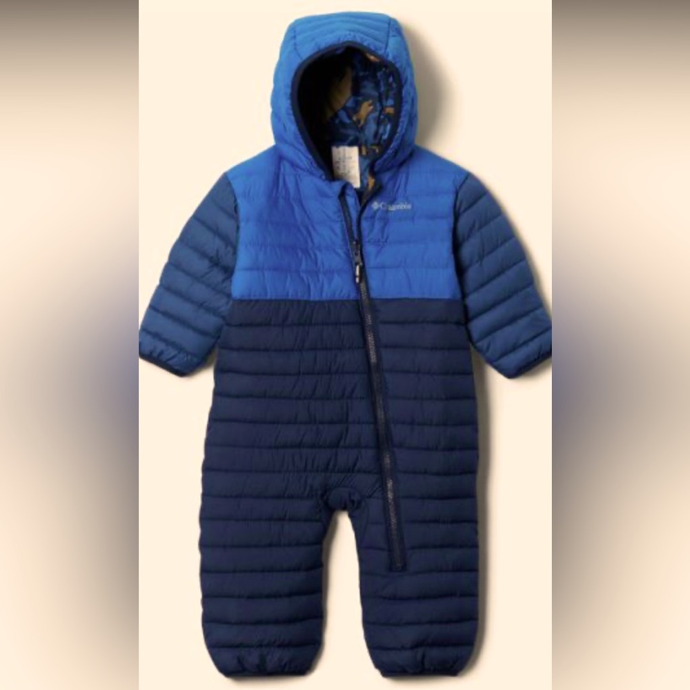 COLUMBIA NWT Infant 12-18 Months Hooded Powder Lite Reversible Snowsuit Blue